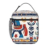YYHWHJDE Tragbare isolierte Lunchtasche, schwedisches Dala-Pferd, Volksdrucke, wiederverwendbar, langlebig, für Damen und Herren, leicht zu tragen