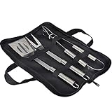 GQC Edelstahl Grillbesteck Set, 3-teilig Grillwerkzeug-Set,Professionelle Grill Bestecksets in Tragetasche BBQ Grillwerkzeug Grillset Werkzeuge für Männer und Frauen Camping Garten