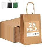PAKNOR® 25stk Braun Papiertüten mit Henkel - 18 x 21 x 8 cm, Papiertragetasche mit Kordelgriff, Geschenktüten, Kraftpapiertüte, DIY Adventskalender (Braun - 25 Stück)