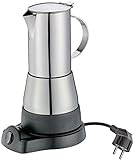 cilio Espressokocher elektrisch AIDA | für 6 Tassen Espresso (300ml) | rostfreier Edelstahl | auch für unterwegs, Camping Kaffeekocher | mit Warmhaltefunktion | 480W, Silber