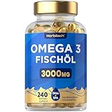 Omega 3 Kapseln Hochdosiert | 3000mg Fischöl Supplement mit EPA und DHA | 1000 mg Fish Oil pro Kapsel | 240 Stück | Horbaach