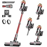 Akku Staubsauger 45000Pa/550W/65Min, 1,6L Staubsauger Kabellos mit Display, Anti-Tangle-Bürste, Selbststehend, Wandladestation, 8-Schicht-Filtration, Ultraleise, für Tierhaare/Teppiche/Hartböden/Auto