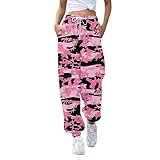 Jogginghose Damen, Cargohose Damen Jeans Fitness Lederimitat Hose Damen Arbeitshosen Frauen Camouflage Cargohose Schwarz Sport Leggings Kurz Baggy Jeans 90Er Falschirmhosen Skinny (A06,XXL)