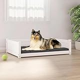 Mokuyary Hundebett Weiß 95.5x65.5x28 cm Massivholz Kiefer Hundesofa Hundekorb, Hundecouch Katzenbett Haustierbett für Hunde Katzen