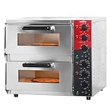CROSSON elektrischer Profi-Pizzaofen mit 400x400 mm Backfläche aus Schamottstein für Pizza und Brot, unabhängige Ober- und Untertemperatur bis 350℃ auf jeder Schicht,30-Minuten-Timer