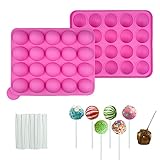 Cake Pop Silikonform, Cake Pop Form,Cake Pop Set, 20 Runde Cake Pop Silikon Backform mit 20 Stück Lollipop sticks ​für Cupcakes, Süßigkeiten, Gelee und Schokolade, Antihaftbeschichtet (Pink)