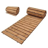 TRUTZHOLM Holzpfad ausrollbar 250x43x2 cm rustikales Tannenholz mit Anti-Rutsch Oberfläche wetterfester Holzweg für Garten, Hinterhof, Strand I Pflegeleichter Rollweg zur Gartengestaltung