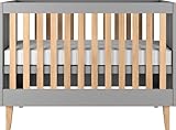 WFL GROUP Babybett 60x120 cm Grau – 3-Fach Höhenverstellbar, Modernes Kinderbett, Gitterbett mit Holzlatten im Skandinavischen Design – Nesto