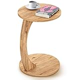 [en.casa] Beistelltisch Holeby Couchtisch Sofatisch auf Rollen Betttisch Laptoptisch C-Form Wohnzimmertisch Rolltisch runde Tischplatte Kaffeetisch 56 x Ø 38 cm Abstelltisch Holzoptik