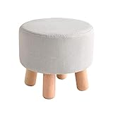IBUYKE Polsterhocker, Fußhocker, Sofa hocker Stoff hocker mit abnehmbarem Leinenbezug 4 Beine gepolstert, für Wohnzimmer,Soft Sitzkissen aus Linen, Rund Beigen RF-469