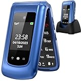 ULEWAY Seniorenhandy Klapphandy ohne Vertrag,GSM Großtasten Mobiltelefon SOS Notruffunktion,Taschenlampe,FM Radio,2.4 Zoll Dual Display Handy für Senioren (Blau)(mit Ladestation)