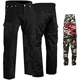 German Wear Motorradhose Herrren Motorradjeans Futter aus Aramid Cargohose mit geprüfte Protektoren rutsch brandfeste Biker Jeans in schwarz W50 / L34 Schwarz