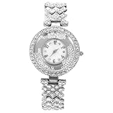 PartyKindom Damenarmbanduhr mit Silbernem Edelstahlband und Funkelnden Strasssteinen Leichte Quarzuhr für Frauen Armbanduhr für Alltag und Besondere Anlässe