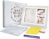 Keroos® Gipsabdruck Baby Hand und Fuß Set inkl. Buchstaben Schablonen Set | hochwertiger Bilderrahmen aus Holz | sicheres Plexiglas | geeignet auch für Tiere