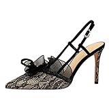 JOEupin Damen-Pumps mit Slingback-Absatz, geschlossen, spitzer Zehenbereich, Kätzchen-Absatz, Hochzeitskleid, Pumps, Champagner, 42 EU