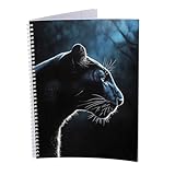 druck.de 5 Stück Collegeblöcke Set, Notizbuch in DIN A4, 80 Blatt, 80g Volumenpapier, 300g Umschlag, Spiralbindung weiß, gelocht, mit Korrekturrand und Abrisskante (Schwarzer Panther, Liniert)