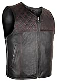 MDM Herren Lederweste Kutte mit Perforiertem Leder, in schwarz mit roten Nähten (DE/NL/SE/PL, Alphanumerisch, XL, Regular, Regular)