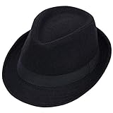 Happyupcity Schwarze Herren Manhattan Strukturierte Gangster Trilby Fedora Hut Jazz Cap Floppy Panama Hut Gentlemans Flat Hat, Schwarz, 60