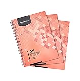 Amazon Basics Spiral-Notizblock, 100 Blatt/200 Seiten, A5, 80 GSM, 3 Stück, Red