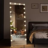CASSILANDO Voll Länge Spiegel mit Lichtern, 160x50 Boden Körper Hollywood StehendSpiegel, Wand montierte Spiegel mit Licht für Schlafzimmer, Dimmen & 3 Farbmodi (Weiß)