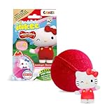 INKEE Hello Kitty - Badebombe Kinder mit Überraschung - 1 von 6 Hello Kitty Figuren zum Sammeln - Badekugel 80g mit Wassermelone-Aroma und Jojobaöl, Rosa oder Rot