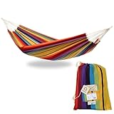 AMAZONAS Klassische Hängematte XL Barbados Rainbow handgefertigt in Brasilien bis 200 kg Belastbarkeit mit 230 x 150 cm für 1-2 Personen in Buntgestreift Gesamtlänge 340 cm