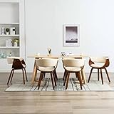 HETFTJN Esszimmerstühle 6er Set Creme Braun aus gepflegtem Kunstleder mit gebogenem Bugholzrahmen 59,5x51x72 cm Moderne Optik und Robustheit für Küche Esszimmer Esstisch und Wohnzimmer