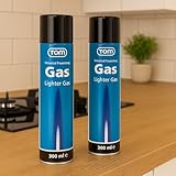 TOM 2 x Feuerzeuggas 300 ml Kartusche zum nachfüllen für Feuerzeug, Flambierbrenner, Sturmfeuerzeug, Stabfeuerzeug & Co. – mit 6 x Adapter – Lighter Gas –Nachfüllgas Blau