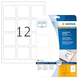 HERMA 10109 Universal Etiketten ablösbar, 25 Blatt, 60 x 60 mm, 12 pro A4 Bogen, 300 Stück, selbstklebend, bedruckbar, matt, quadratisch, blanko Papier Klebeetiketten Aufkleber, weiß