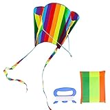 VIKY® Drachen Kinder, Rainbow Flugdrachen Kinder, Pocket Kite Medium, Einleiner Drachen Flugspielzeug Outdoor mit 30m Drachenschnur und Streifenschwänze, Lenkdrachen für Anfänger Kinder und Erwachsene