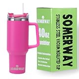 Somerway 1182ml 40oz Kaffeebecher to Go, Doppelwandiger Edelstahl Vakuum Isolierbecher mit Griff und Stroh, Tragbare Autobecher Becher Tumbler Thermobecher Kaffeetasse für Heißer und Kalter Getränke