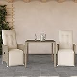 LAPOOH 3-TLG. Garten-Bistro-Set mit Kissen Beige Poly Rattan, Balkonmöbel, Balkon Möbel, Balkon Sitzgruppe, Gartenmöbel, Sitzecke Garten, Balkonset, Terrassen Möbel - 3276937