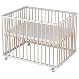 Sämann Laufgitter ECO 75x100 cm mit Matratze - 3-fach höhenverstellbar - Laufstall Baby Buche weiß/natur