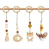 Whcctl 4 Stück Spielebogen Babies Holz, Spieltrapez Baby, Baby Gym Holz, Anhänger Spielbogen, für Mädchen Jungen Babyspielzeug, ab 0 Monate Spielebogen (Braun)