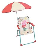 Fun House Kinder Peppa Pig Klappstuhl Camping, Maße: H B 38,5 x T 37,5 cm + Sonnenschirm Ø 65 cm, Legierter Stahl, Mehrfarbig