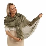 PashminaShine Cognac Bruin Gemêleerde Sjaal van Cashmere Modal Cozy Chique Lichtgewicht Pashmina Zacht met Ruffles'