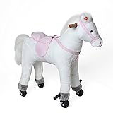 Pink Papaya Reitpferd auf Rollen, XXL 70cm Spielpferd Lola, Schaukelpferd zur echten Fortbewegung bis 50kg belastbar, Plüsch-Pferd mit 2 Sounds Toys