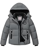 Zoofly Winterjacke Jungen Kinder Jacke Warm Gefüttert Puffer Jacken Kinderjacken Winter mit Abnehmbar Kapuze Wanderjacke, Dunkelgrau 140 (M)