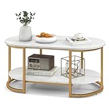 LIFEZEAL Couchtisch Marmor Gold, Moderner Wohnzimmertisch mit Ablageflächen, Sofatisch aus Metall, Mitteltisch Teetisch für Wohnzimmer, Schlafzimmer und Büro, 100 x 50 x 45 cm