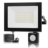 Sararoom 50W LED Strahler mit Bewegungsmelder Außen, 5000LM 6500K Kaltweiß Superhell Fluter Scheinwerfer Wandstrahler | IP66 Wasserdicht Aussenlampe Wandleuchte Innen für Garten Hof Garage Veranda