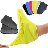 Silikon Regenüberschuhe, Silikon Überschuhe Wasserdichte Silikon Schuhüberzieher Wiederverwendbare rutschfeste Überschuhe Anti-Rutsch Schuhüberzieher für Regen, Schlammige Straßen (L, Schwarz)