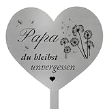 Scinzene Herz Grabschmuck Wetterfest Grabdeko aus Metall mit Spruch Papa du bleibst unvergessen und Löwenzahn Design - Ewige Erinnerung für Friedhöfe und Gedenkstätten