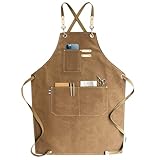 RAPRON Canvas Schürze Herren Damen - Denim Kochschürze mit Taschen - Grillschürze für Männer und Frauen - Lange Schürzen für Kochen arbeits Backen- Geschenk für Küchenchefs, Oma, Opa (Braun)