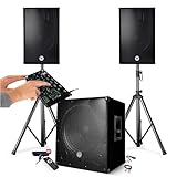 Set Sono DJ BM Sonic BMS-1515-2500W – Lautsprecher 15 Zoll + SUB15 + Füße – USB/Bluetooth – Mischpult Pronomic 4 Kanäle