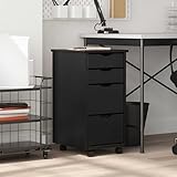 Homgoday Rollschrank mit Schubladen Moss Schwarz Massivholz Kiefer Schiebeschrank Model4015792