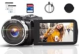 Videokamera 4K Camcorder HD 80MP IR-Nachtsicht Vlogging Kamera für YouTube, Webcam Camera mit 18-Facher Digitalzoom, 3.0’’ 270° Drehung IPS Bildschirm 30FPS Videokamera mit 32GB SD-Karte und Batterien