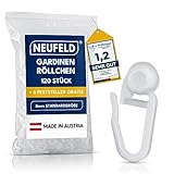 NEUFELD® 120 Gardinenröllchen für Innenlauf Schienen (inkl. 6 Feststeller) I Waschfeste Vorhangrollen I Gardinenhaken Gleiter [8mm Standardgröße] (120)