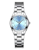 CIVO Damen Uhren Edelstahl Silber Armbanduhr Frauen Elegant Kleid Wasserdicht Analog Quarz Minimalistisch Uhr Blau Geschenke für Damen Frauen