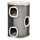 PawHut Kratztonne 74 cm Hoch dreistöckige Katzentonne mit Kissen, Plüschrand, Katzenhöhle, Kratzbaum für kleine Katzen, Grau+Weiß