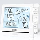 VINILITE Wetterstation Funk mit Außensensor Digital Funkwetterstation mit Innen Außen Temperatur- und Luftfeuchtigkeit, Wettervorhersage, Digital Thermometer, Wecker